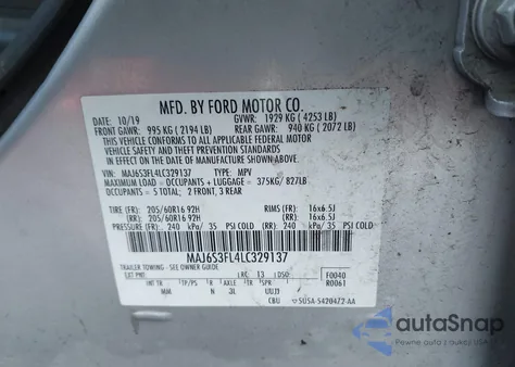 2020 Ford Ecosport S из США, поврежденный, VIN MAJ6S3FL4LC329137